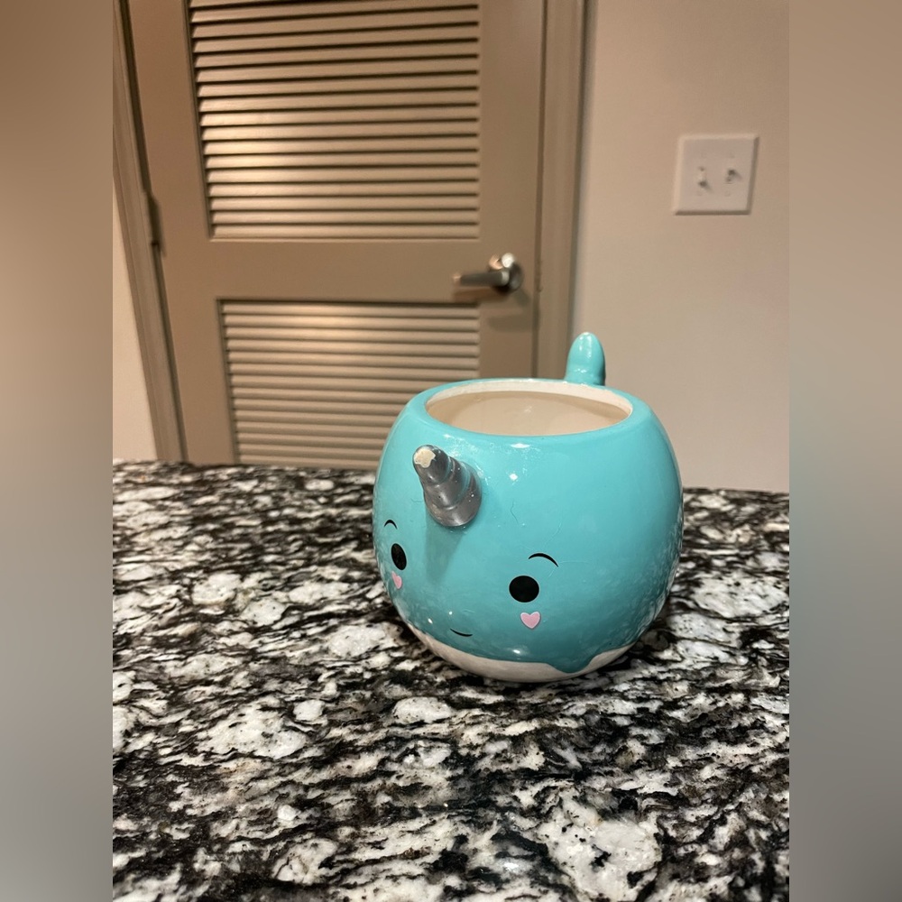 Cute Blue Narwhal Mug with Silver Horn